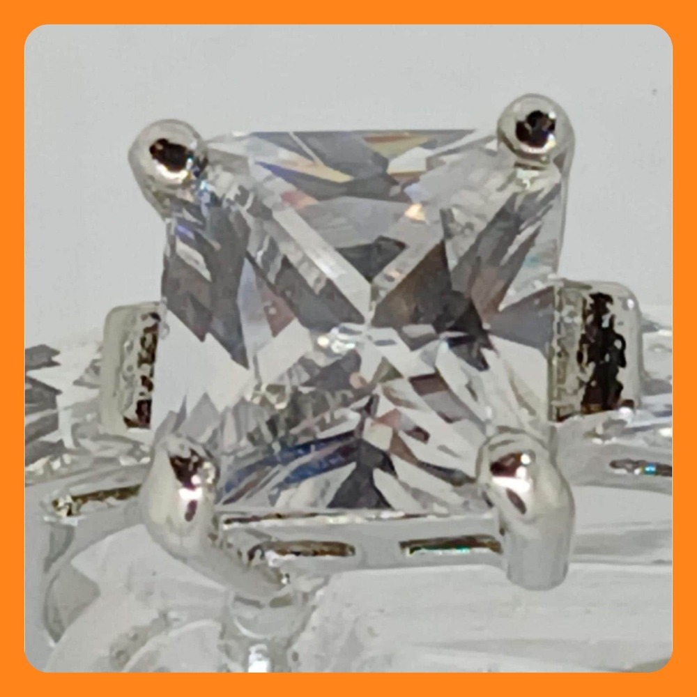 3.5 CT Vintage Princess Cut CZ Engagement Ring Silver Tone White Gold GP Size 8